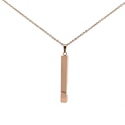 Stainless Steel Rose Gold Plated 39X5mm Engravable Bar Pendant - 18"