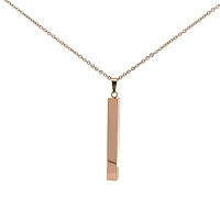 Stainless Steel Rose Gold Plated 39X5mm Engravable Bar Pendant - 18"