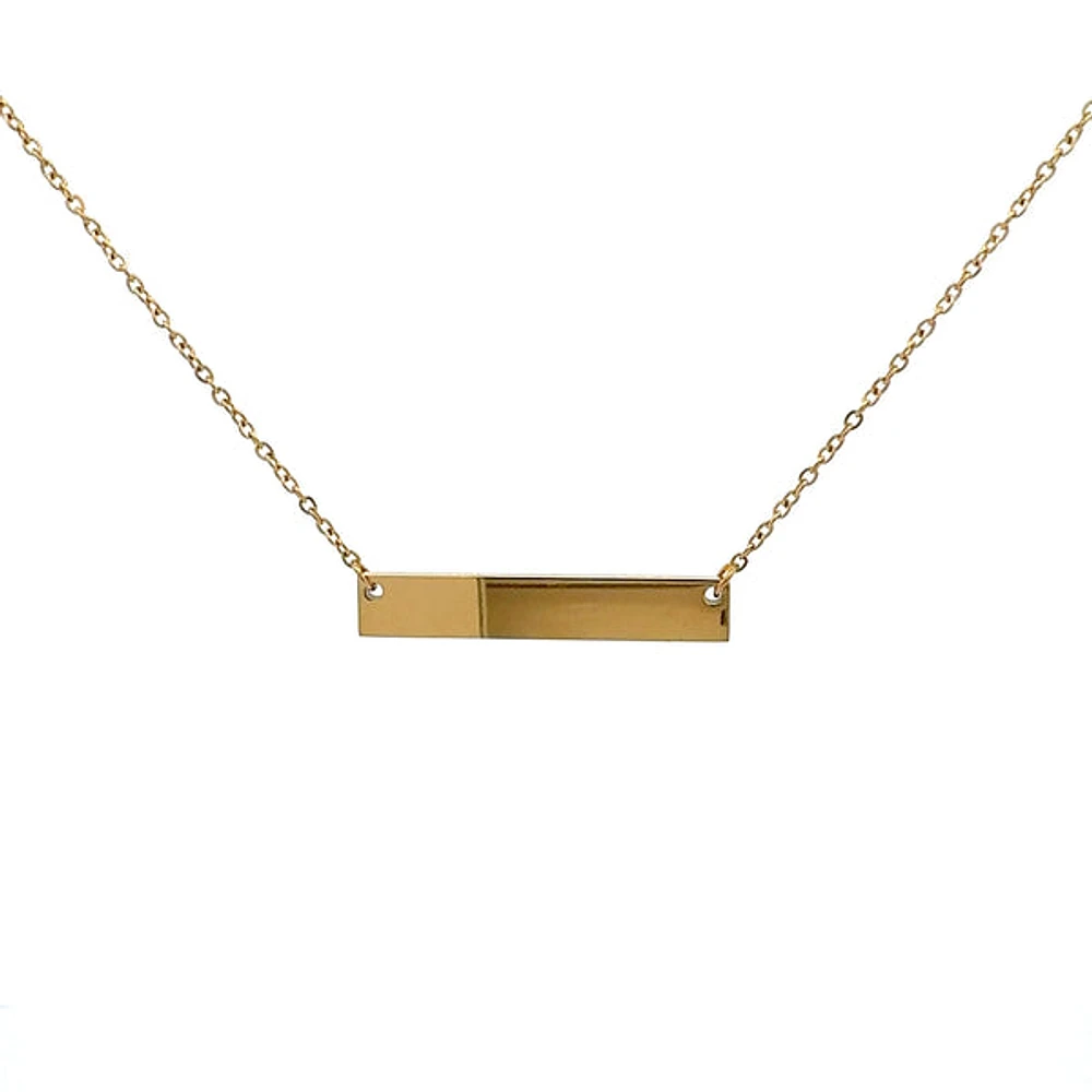 Stainless Steel Yellow Gold Plated 7x35mm Engravable Bar Pendant - 18"