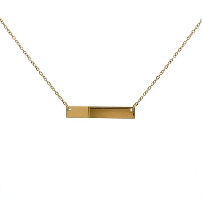 Stainless Steel Yellow Gold Plated 7x35mm Engravable Bar Pendant - 18"