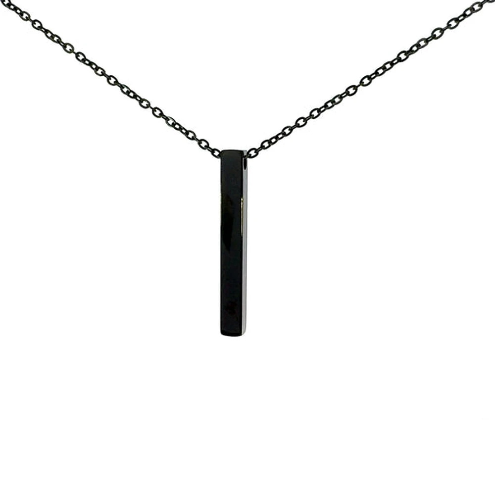 Stainless Steel Black Plated 39X5mm Engravable Bar Pendant - 18"