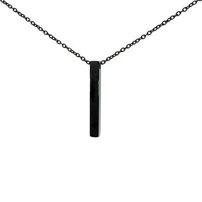 Stainless Steel Black Plated 39X5mm Engravable Bar Pendant - 18"