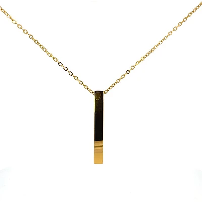 Stainless Steel Yellow Gold Plated 39X5mm Engravable Bar Pendant - 18"