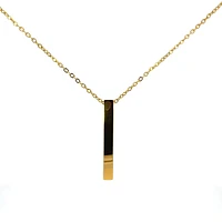Stainless Steel Yellow Gold Plated 39X5mm Engravable Bar Pendant - 18"