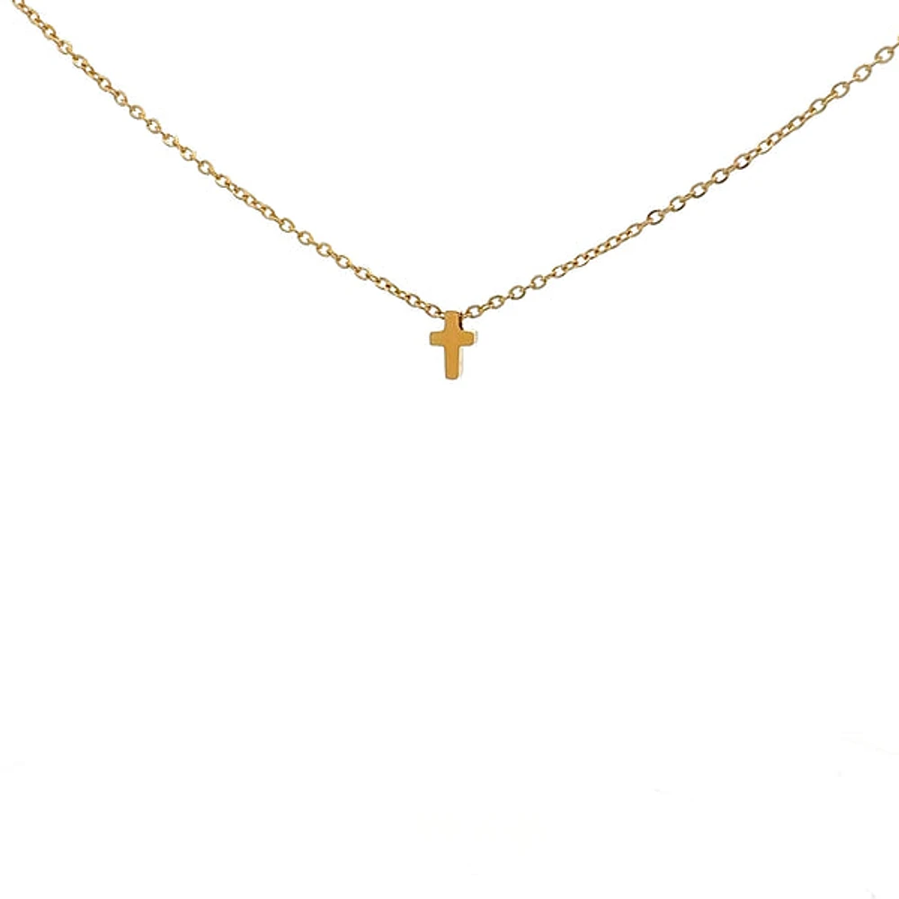 Stainless Steel Gold Plated 8.5X6mm Cross Pendant - 18"