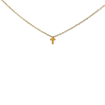 Stainless Steel Gold Plated 8.5X6mm Cross Pendant - 18"