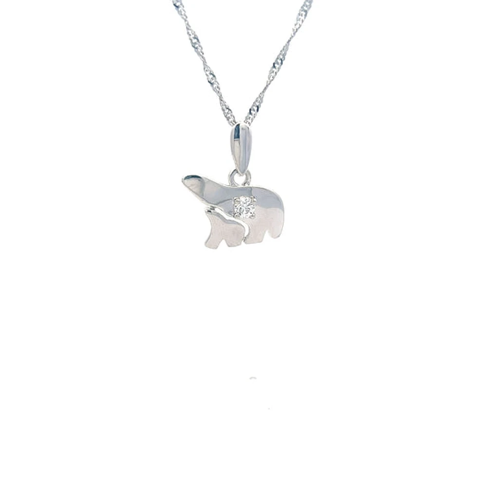 14K White  Gold 0.27cttw Diamond Mother and Cub Necklace with Singapore Chain (Spring Clasp) - Adjustable 16 & 18 Inches