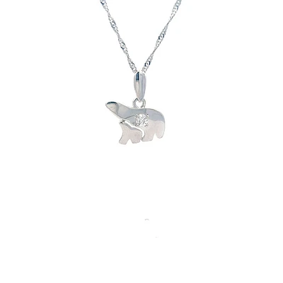 14K White  Gold 0.27cttw Diamond Mother and Cub Necklace with Singapore Chain (Spring Clasp) - Adjustable 16 & 18 Inches