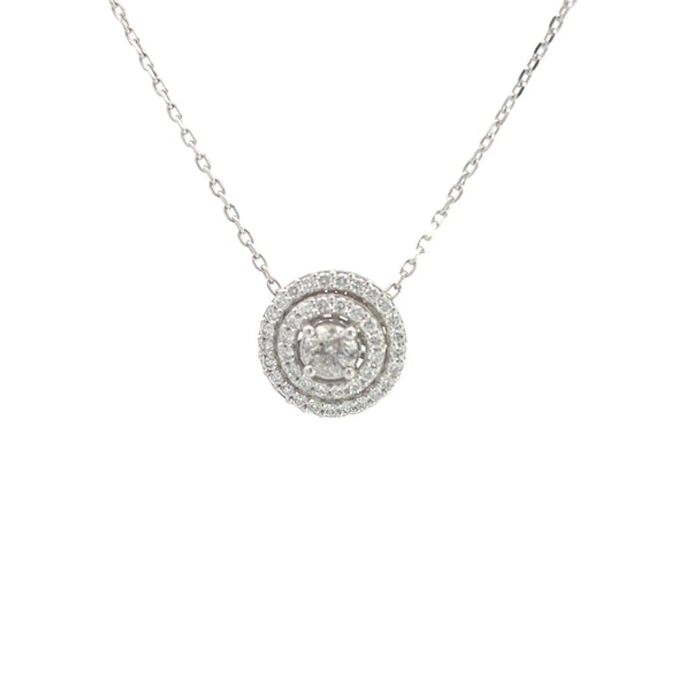 14K White Gold 1.14cttw Diamond Halo Pendant - 18"
