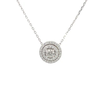 14K White Gold 1.14cttw Diamond Halo Pendant - 18"