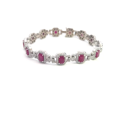 14K White Gold Ruby and Diamond Bracelet