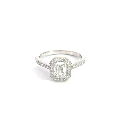 14K White Gold 1.05cttw Emerald Cut Diamond Engagement Ring