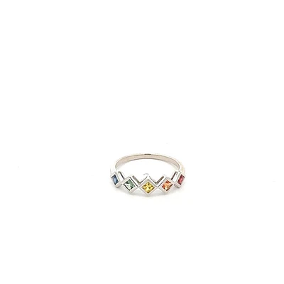 14K White Gold Rainbow Sapphire Ring - /