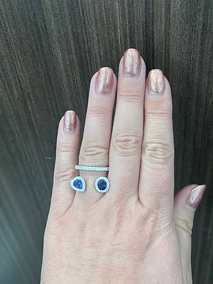 14K White Gold cttw Blue Sapphire and White Diamond Ring