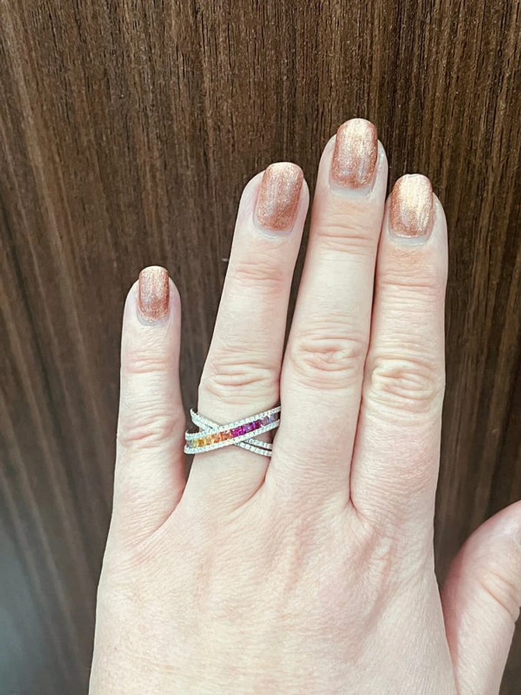14K White Gold 1.70 cttw Multicoloured Sapphire and White Diamond Ring - 5