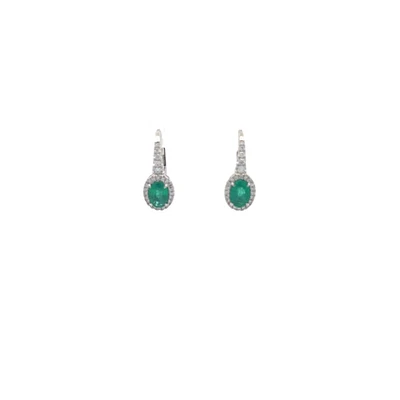18K White Gold 0.90 cttw Emerald and White Diamond Earrings