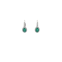 18K White Gold 0.90 cttw Emerald and White Diamond Earrings