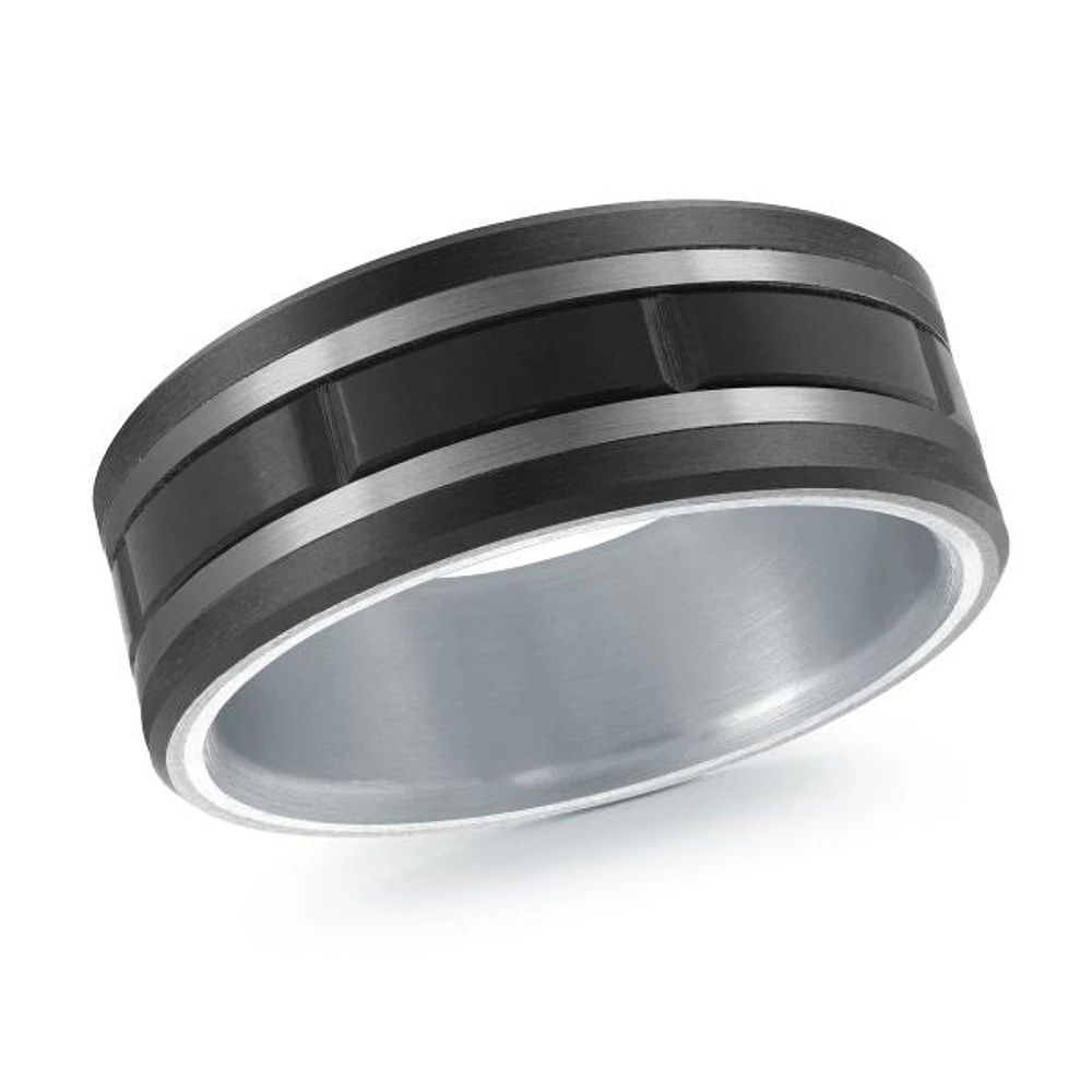 14K White Gold, Titanium, Tantalum and Carbon-Fiber Mens Band