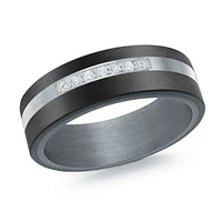 14K White Gold, Tantalum, Carbon-Fiber and 0.11cttw Diamond Mens Band