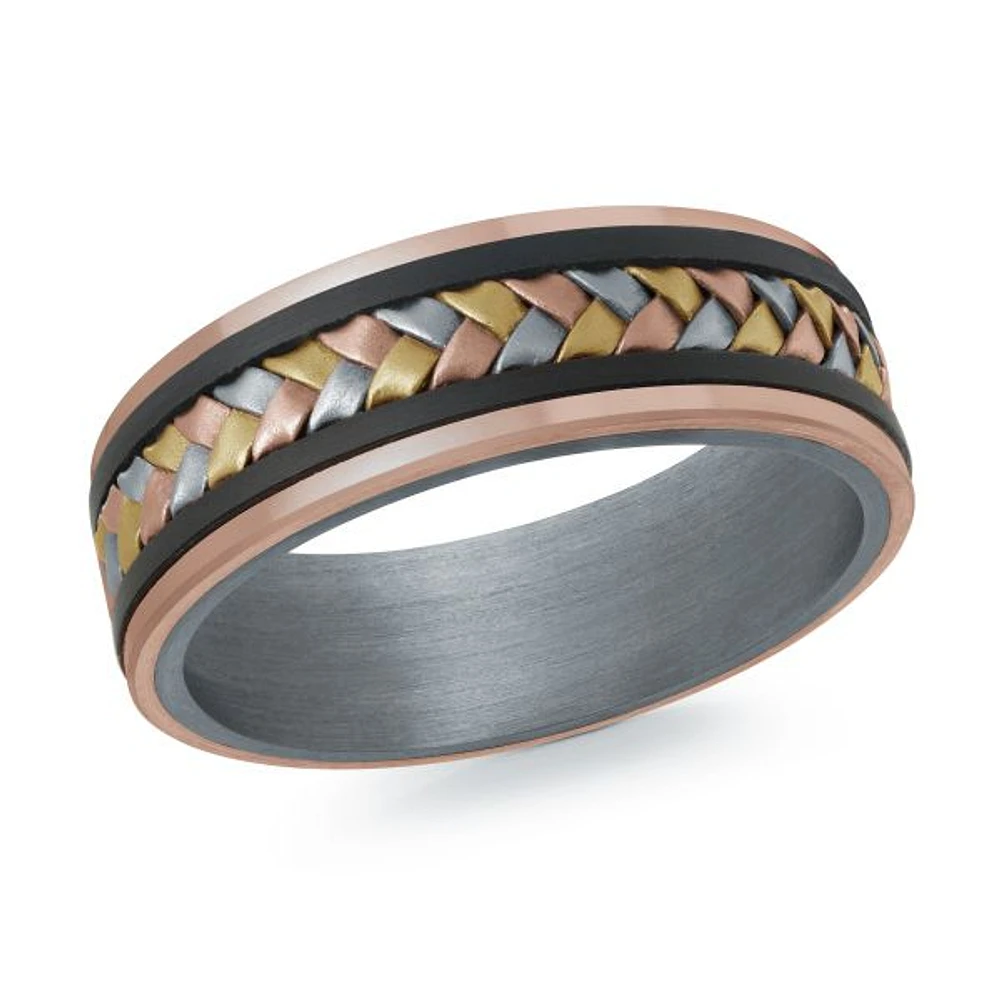 14K Tri-Tone Gold, Tantalum and Carbon-Fiber Mens Band
