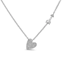 14K White Gold Diamond Heart Pendant, 18"