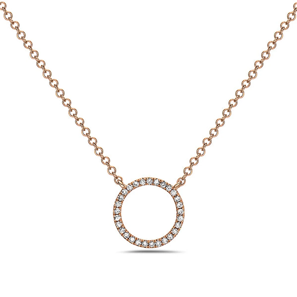 14K Rose Gold Diamond Pendant, 18"