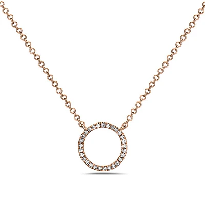 14K Rose Gold Diamond Pendant, 18"