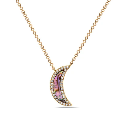 14K Yellow Gold Abalone Pearl and Diamond Pendant - 18"
