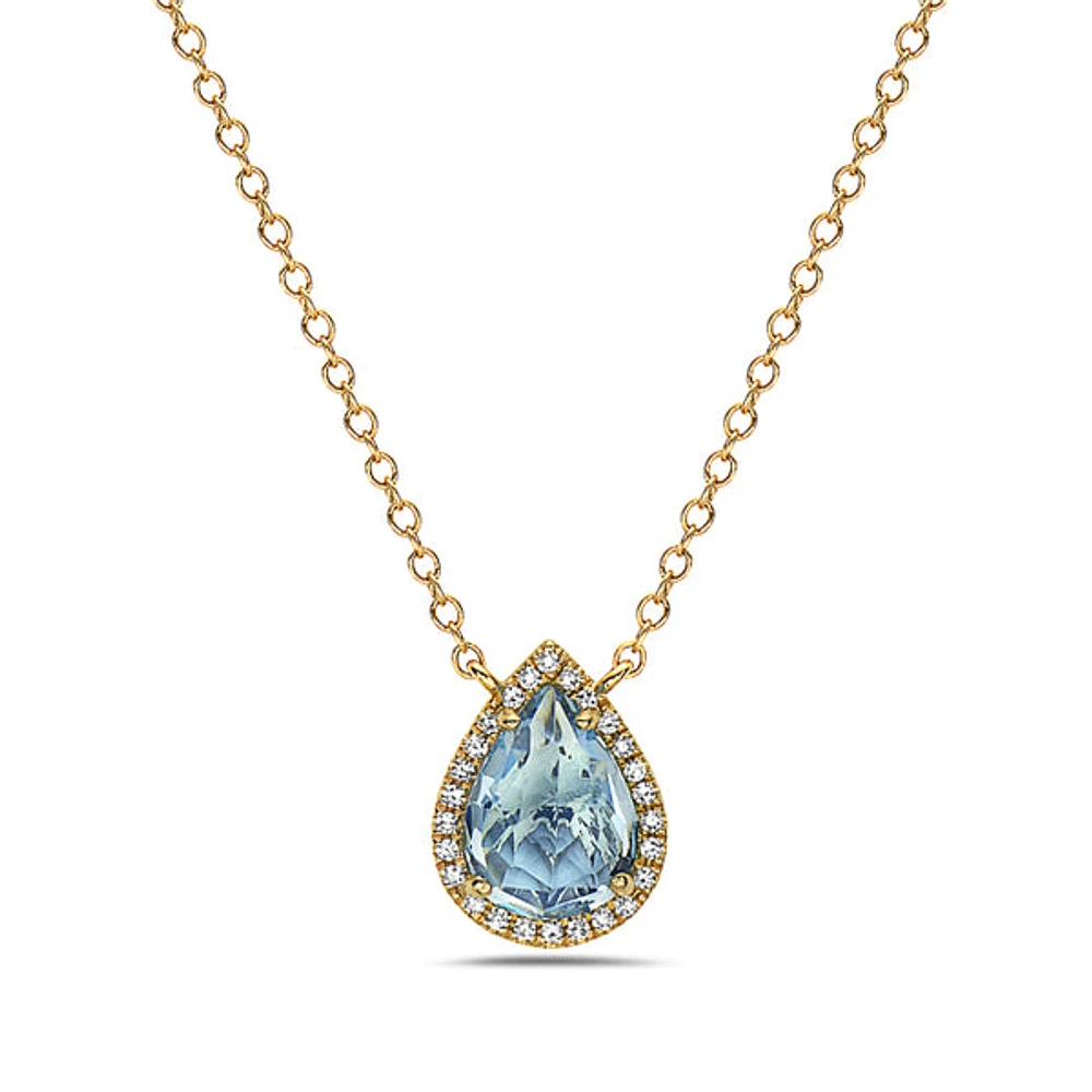 14K Yellow Gold Blue Topaz & Diamond Pendant