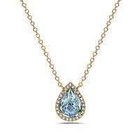 14K Yellow Gold Blue Topaz & Diamond Pendant