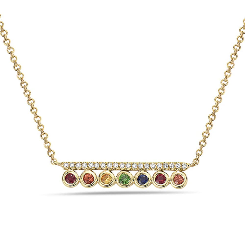 14K Yellow Gold Multi Stone and Diamond Pendant, 18"