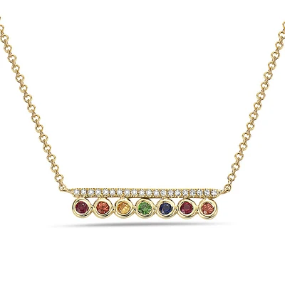14K Yellow Gold Multi Stone and Diamond Pendant, 18"