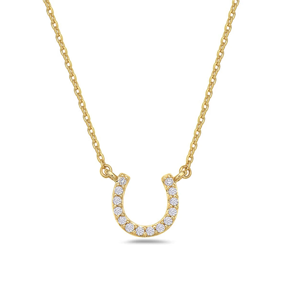 14K Yellow Gold Diamond Horseshoe Pendant, 18"