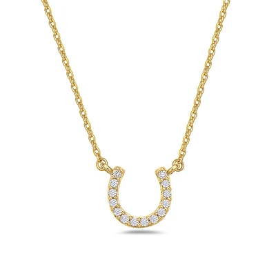 14K Yellow Gold Diamond Horseshoe Pendant, 18"