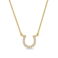 14K Yellow Gold Diamond Horseshoe Pendant, 18"