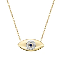 10K Yellow Gold Pave-set blue Sapphire & Diamond evil eye Necklace