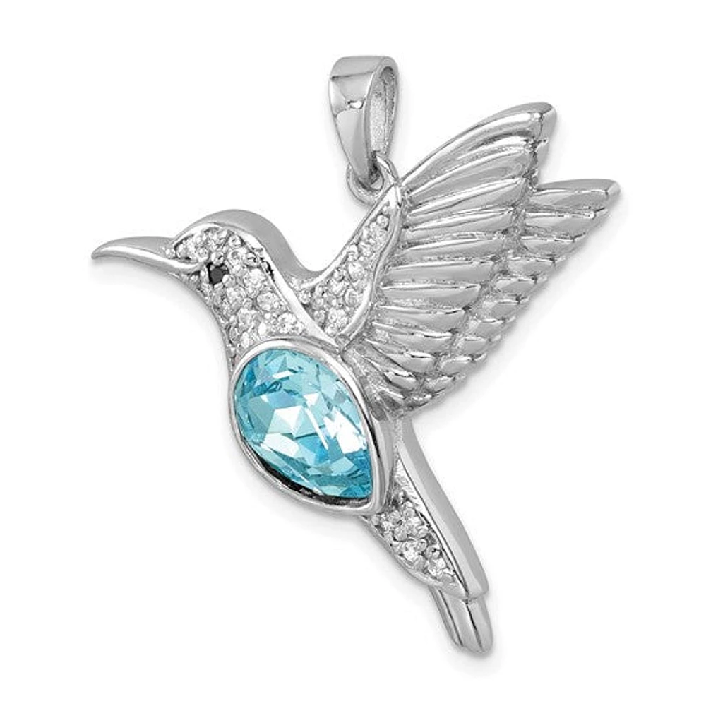 Sterling Silver Rhodium-plated Polished Crystal Hummingbird Pendant