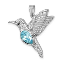 Sterling Silver Rhodium-plated Polished Crystal Hummingbird Pendant