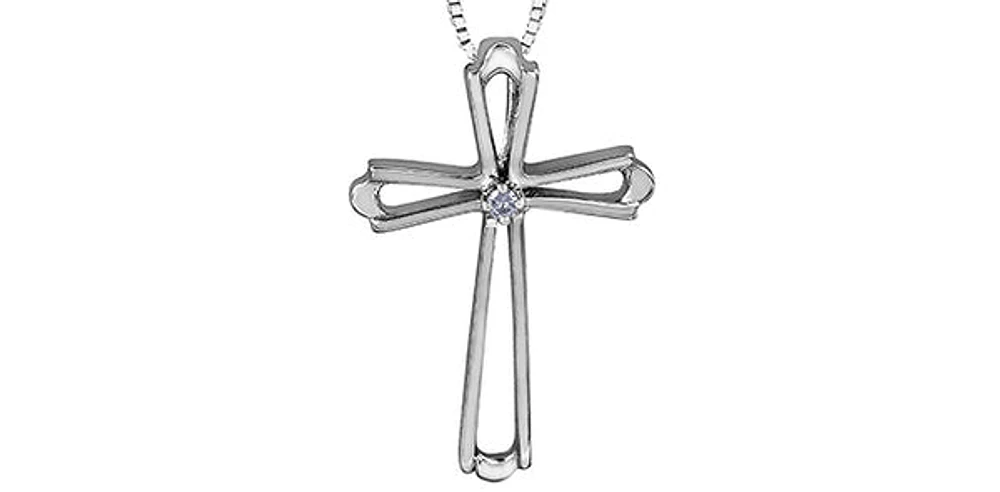 10K White Gold 0.01cttw Diamond Cross Pendant - 18"
