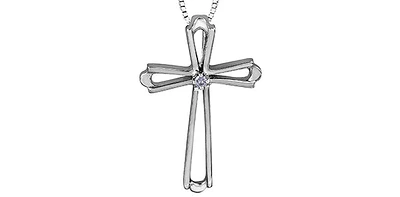 10K White Gold 0.01cttw Diamond Cross Pendant - 18"