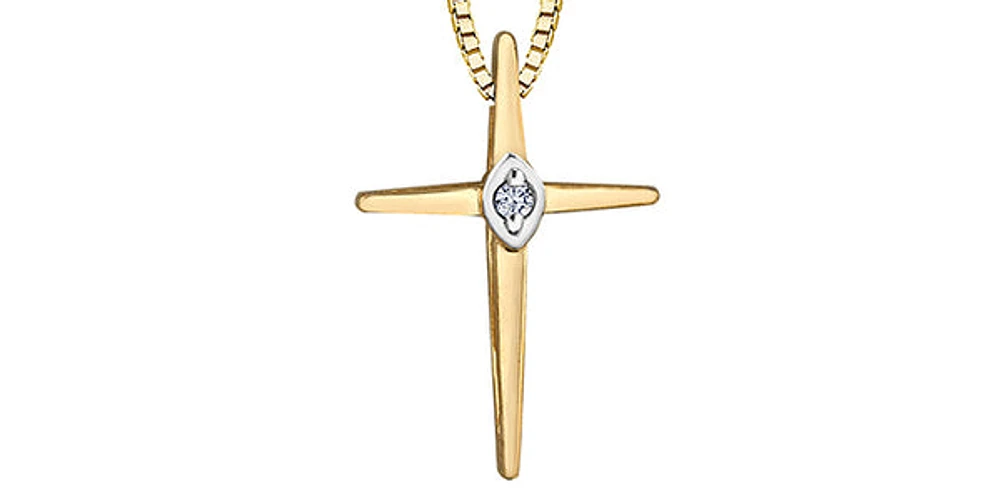 10K Yellow Gold 0.015cttw Diamond Cross Pendant