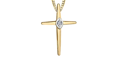 10K Yellow Gold 0.015cttw Diamond Cross Pendant