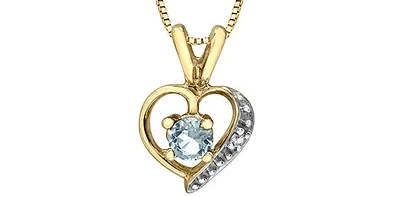 10K Yellow Gold Aquamarine and Diamond Heart Necklace