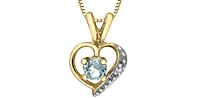 10K Yellow Gold Aquamarine and Diamond Heart Necklace