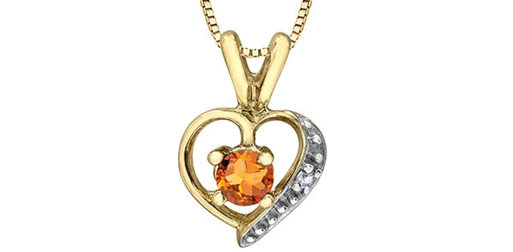 10K Yellow Gold Citrine and Diamond Heart Necklace