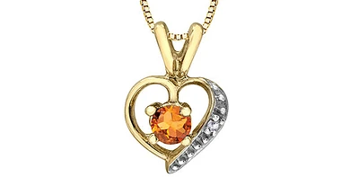 10K Yellow Gold Citrine  and Diamond Heart Necklace