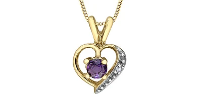10K Yellow Gold Amethyst and Diamond Heart Necklace
