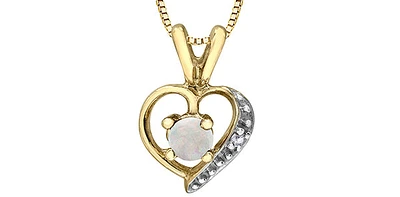 10K Yellow Gold Opal and Diamond Heart Necklace
