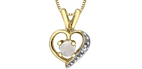 10K Yellow Gold Opal and Diamond Heart Necklace