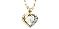 10K Yellow Gold Pearl and Diamond Heart Necklace